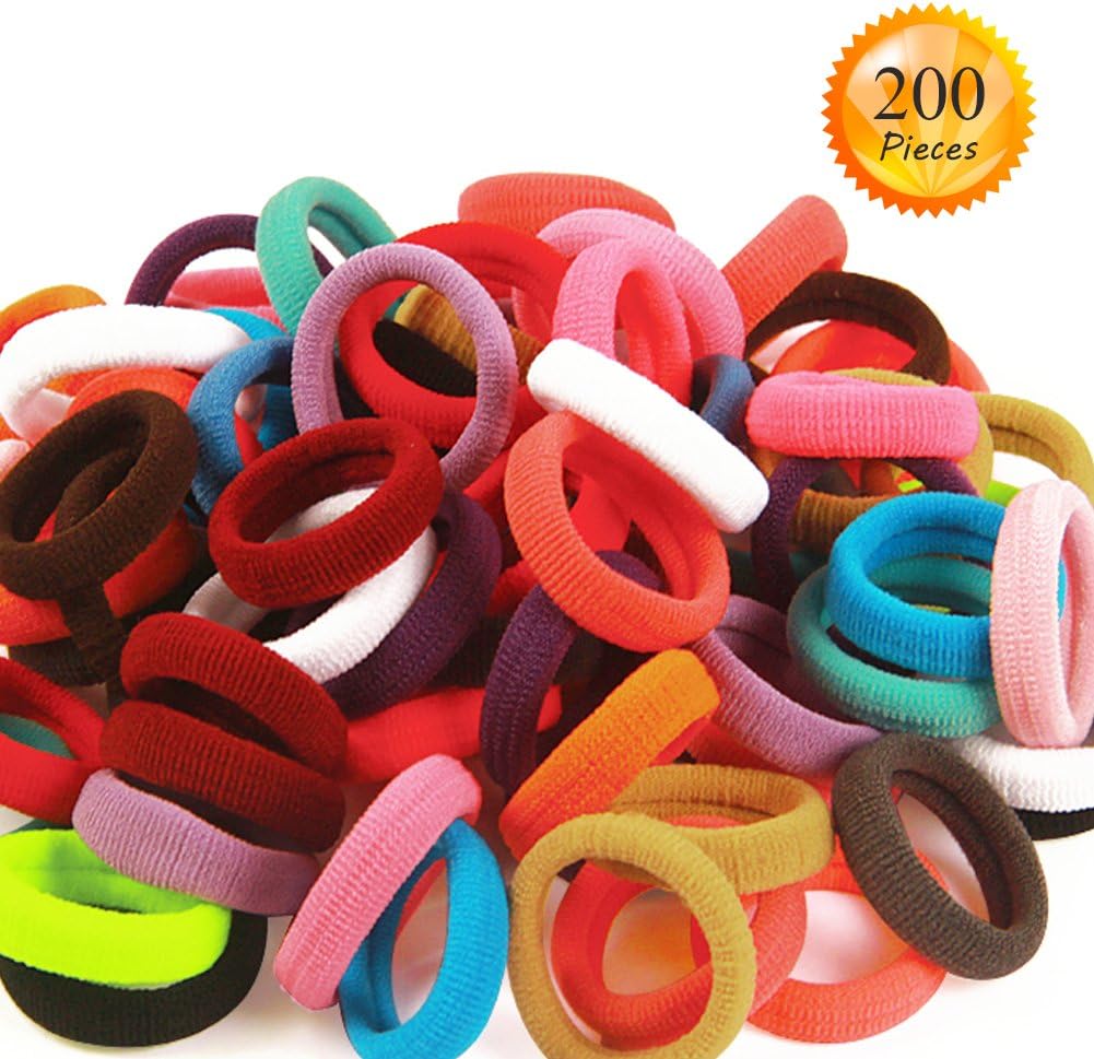 200 PCS small Cotton Hair Ties Rope for Baby Girls Kids No Damage Hairbands Multicolor