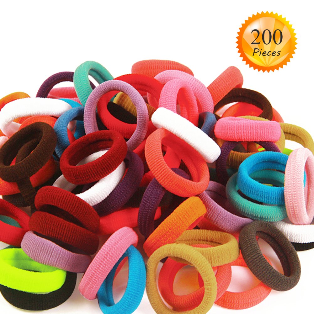 200 PCS small Cotton Hair Ties Rope for Baby Girls Kids No Damage Hairbands Multicolor