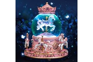 DANVON Gift Wrapped Carousel Horse Unicorn Toy Music Box Snow Globe Color Changing LED Lights for Women Kids Baby Girls Mom Daughter Granddaughter Christmas Birthday Gifts Valentines Day Gift (Pink)