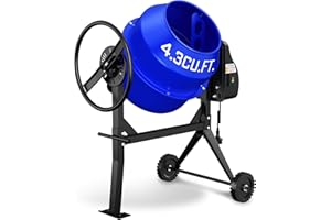 BSMTEK 4.3 Cubic Ft Electric Concrete Mixer, 3/5HP, 450W Portable Concrete Mixer Machine with Stand And Wheels for Stucco, Mortar, Seeds (Blue)