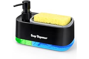 BESTSEEK Hand and Dish Soap Dispenser Set for Kitchen, Dual Soap Dispenser with Sponge Holder, 3-in-1 Countertop Soap Pump Dispenser for Kitchen Sink, Useful Kitchen Gadgets - Black