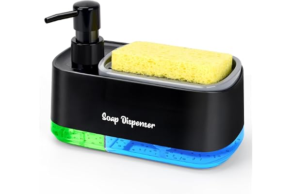 Hand and Dish Soap Dispenser Set for Kitchen, Dual Soap Dispenser with Sponge Holder, 3-in-1 Countertop Soap Pump Dispenser f