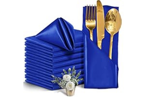 Eychei 50 Pieces Royal Blue Satin Napkins, 17" x 17" Square Table Napkins, Silky Soft Smooth Washable Napkins for Restaurant, Weddings, Dinner, Party Decoration