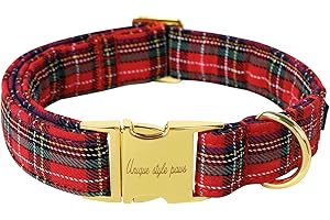 Unique style paws Dog Collar Scottish Plaid Black Red Metal Buckle Durable Puppy Collar Christmas for Small Medium Large Boys Girls Dogs