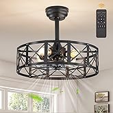Fanbulous 20" Fandelier Caged Ceiling Fans with Lights and Remote, Black | Downrod, Bladeless, Enclosed, 6 Speed, Timing, Quiet Powerful Reversible DC, Rustic Farmhouse Style, Bedroom, Kitchen, Indoor