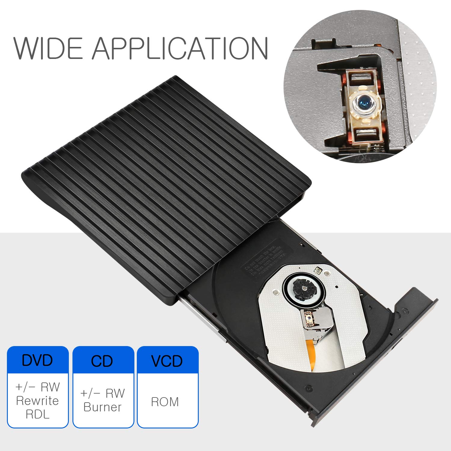 Lecteur de CD/DVD Externe, USB 3.0 Type C Double Port - AMIGIK Graveur d\'enregistreur Optique Portable, Transfert de Données à Grande Vitesse pour Ordinateur Portable PC Mac OS Windows Linux