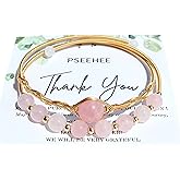 PSEEHEE Handmade Genuine Rose Quartz Beads Double Layered 14k Gold Filled Wire Wrapped Bracelet, Birthstone Chakra Healing Gemstone Crystal Adjustable Bangle Cuff Jewelry Gift for Women