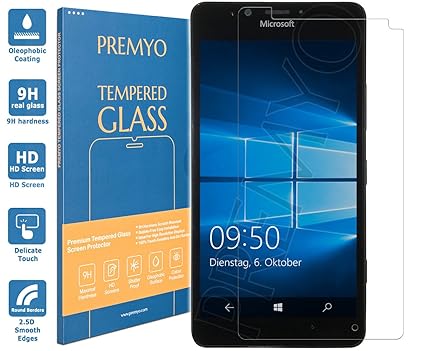 PREMYO Panzerglas für Microsoft Lumia 950 Schutzglas Display-Schutzfolie für Lumia 950 Blasenfrei HD-Klar 9H 2,5D Echt-Glas F