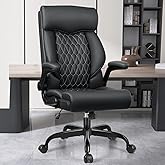 High Back Executive Office Chair - Ergonomic Computer Desk with Rocking Function, Leather Managerial with Adjustable Flip-Up Armrests and Lumbar Support
