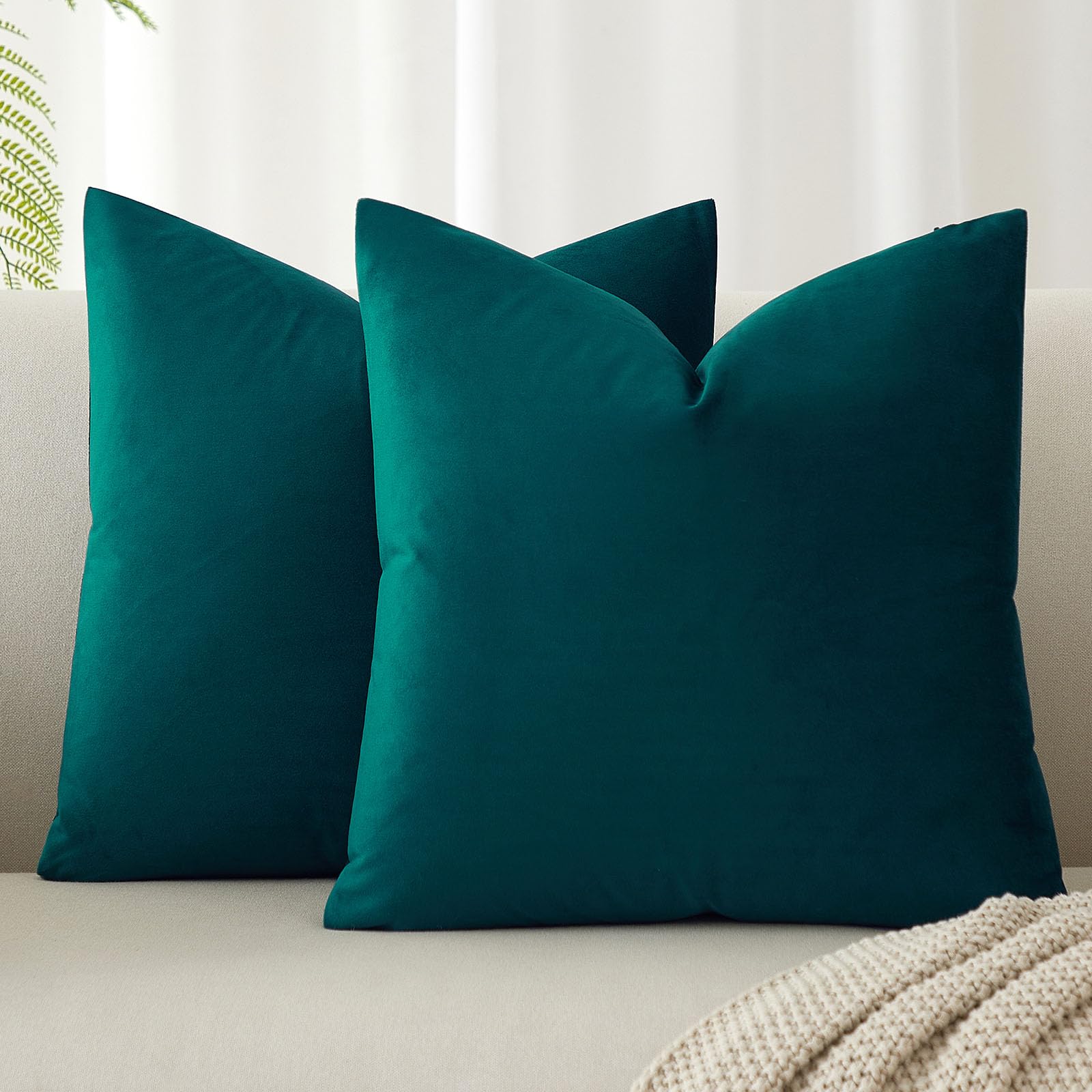 JUSPURBET Peacock Blue Velvet Pillow Covers 40cm x 40cm/Square Throw Pillowcases for Livingroom Sofa Bedroom Solid Soft with Invisible Zipper Sets of 2 — image 1