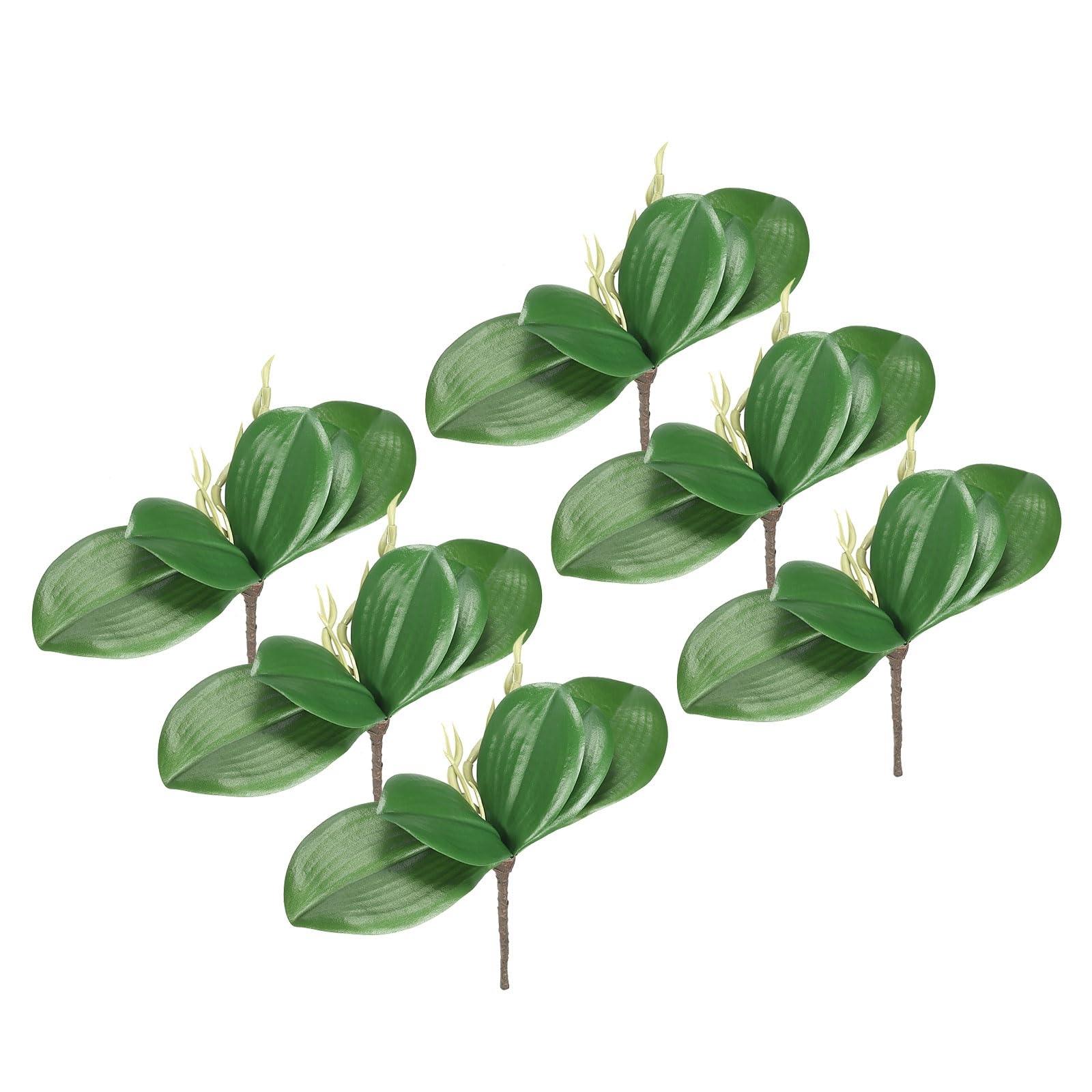 PATIKIL Faux Orchid Leaves 4.4 Inch, 6 Pack Small Artificial Phalaenopsis Foliage Real Latex Touch Green Plant 5 Leaves with Stems for Home Flowers Pot Decor, Green