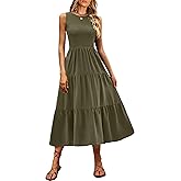 ANRABESS Women's Summer Casual Maxi Dress Sleeveless Crewneck Smocked 2026 Flowy Plaid Tiered Boho A Line Beach Long Sundress