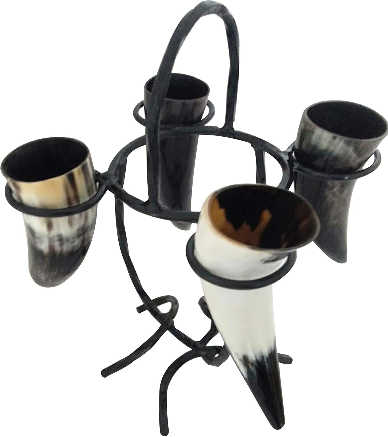 Authentic Viking Drinking Horn Set of 4 With Metal Stand Food Safe Goblets & Chalices Norse Ale