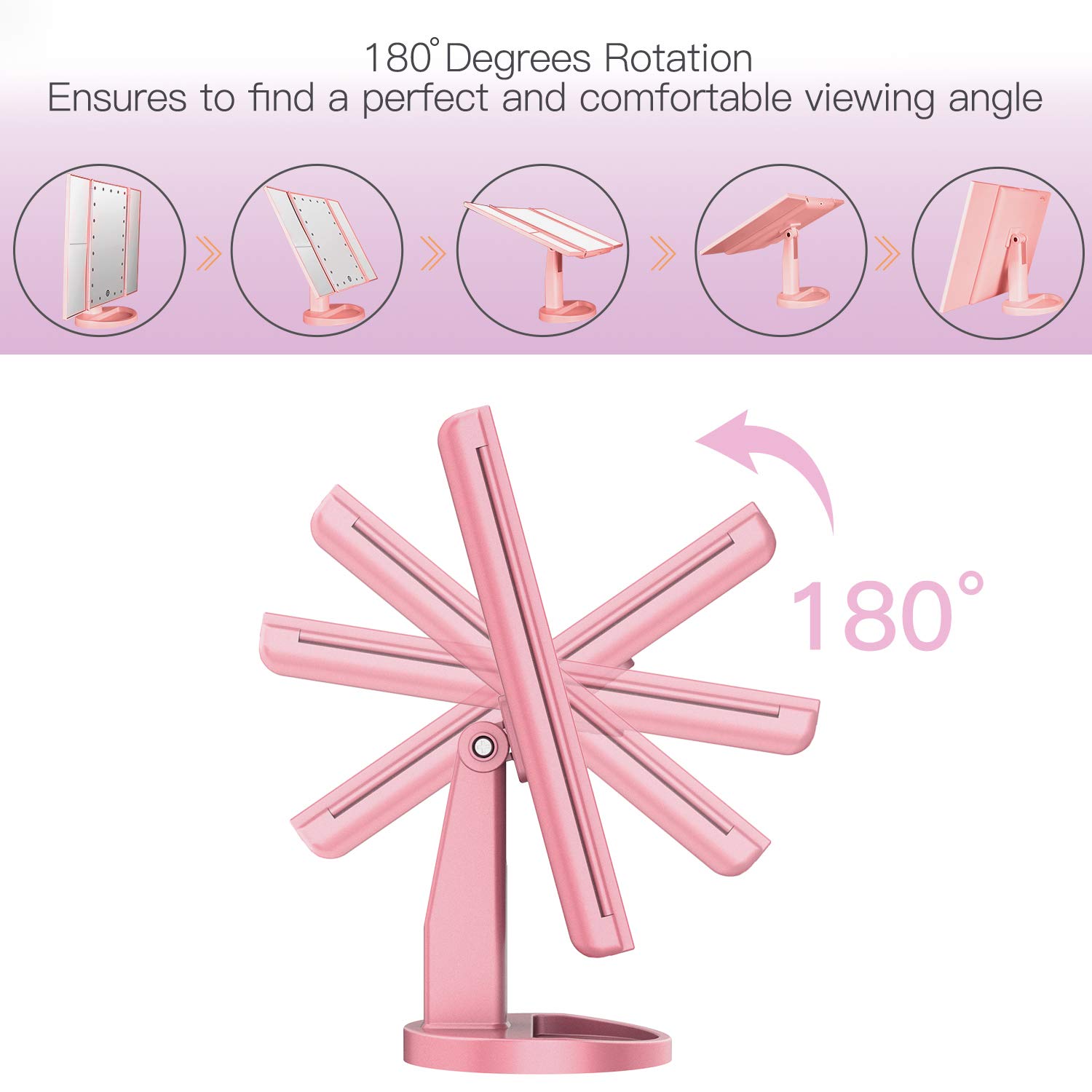 BESTOPE Makeup Mirror with Lights 21 Led Vanity Mirror with 2X/3X Magnification, Touch Screen, Portable Lighted Makeup Mirror 180 Degree Rotation Dual Power Supply : Beauty