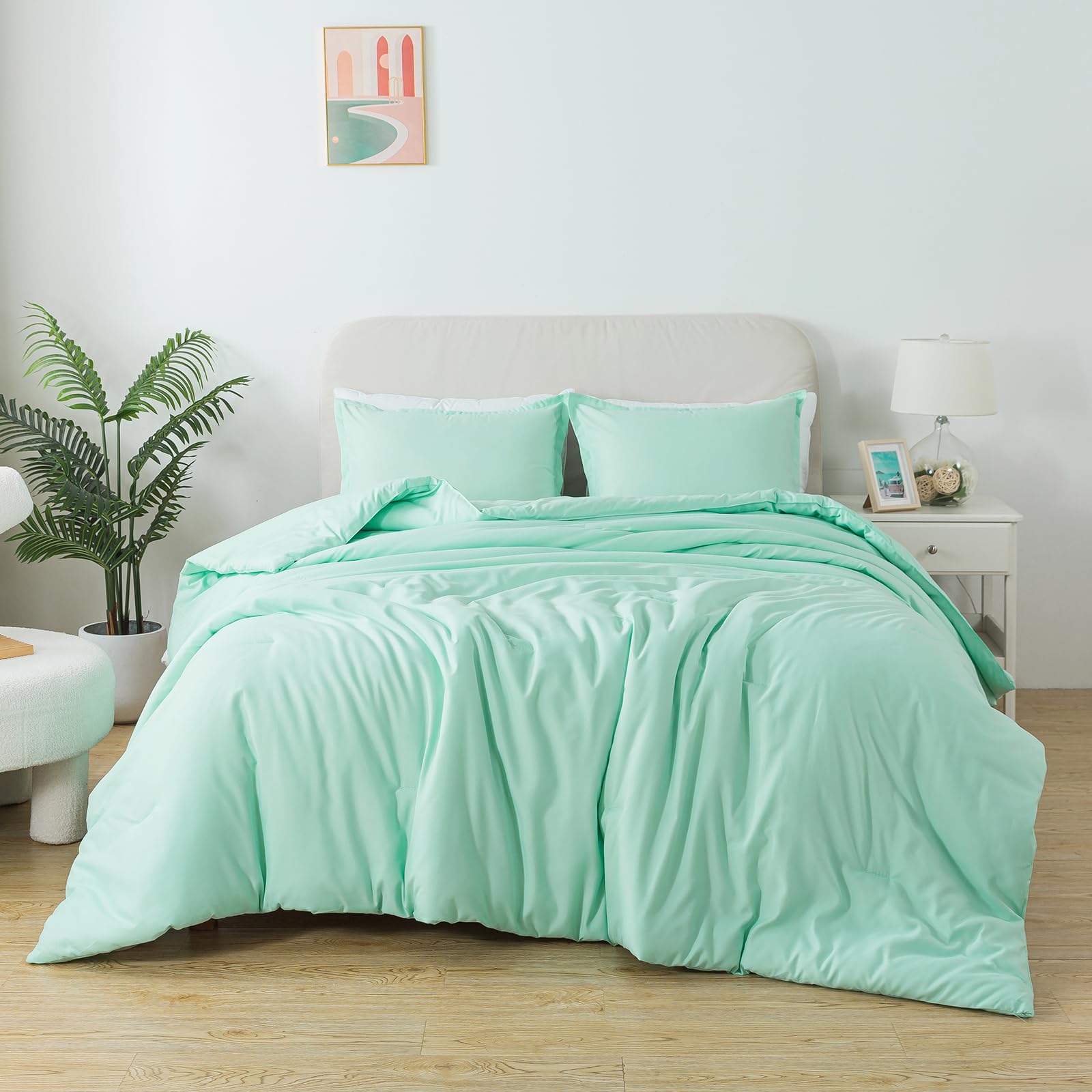 Caressma Full Size Sage Green Comforter Set, Solid Lightweight Down ...