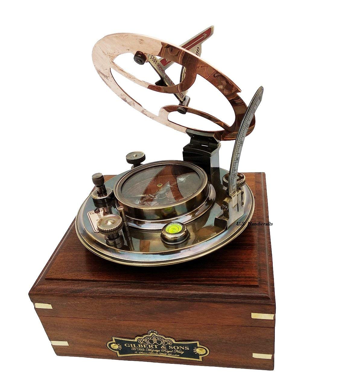 US HANDICRAFTS Ideas for Men Xmas 5 Inch Perfectly Calibrated Large Sundial Compass Rosewood Case Top Grade Engraved Brass Sundial with Embossed Needle