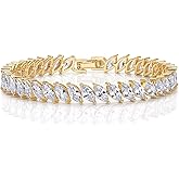 PAVOI 14K Gold Plated Marquise Cut Tennis Bracelet for Women - Cubic Zirconia Gold Tennis Bracelets for Women - Delicate Marquise CZ Bridal Jewelry for Wedding
