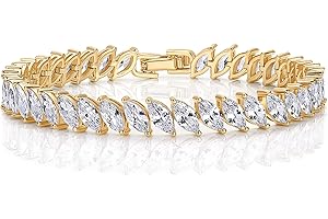 PAVOI 14K Gold Plated Marquise Cut Tennis Bracelet for Women - Cubic Zirconia Gold Tennis Bracelets for Women - Delicate Marquise CZ Bridal Jewelry for Wedding