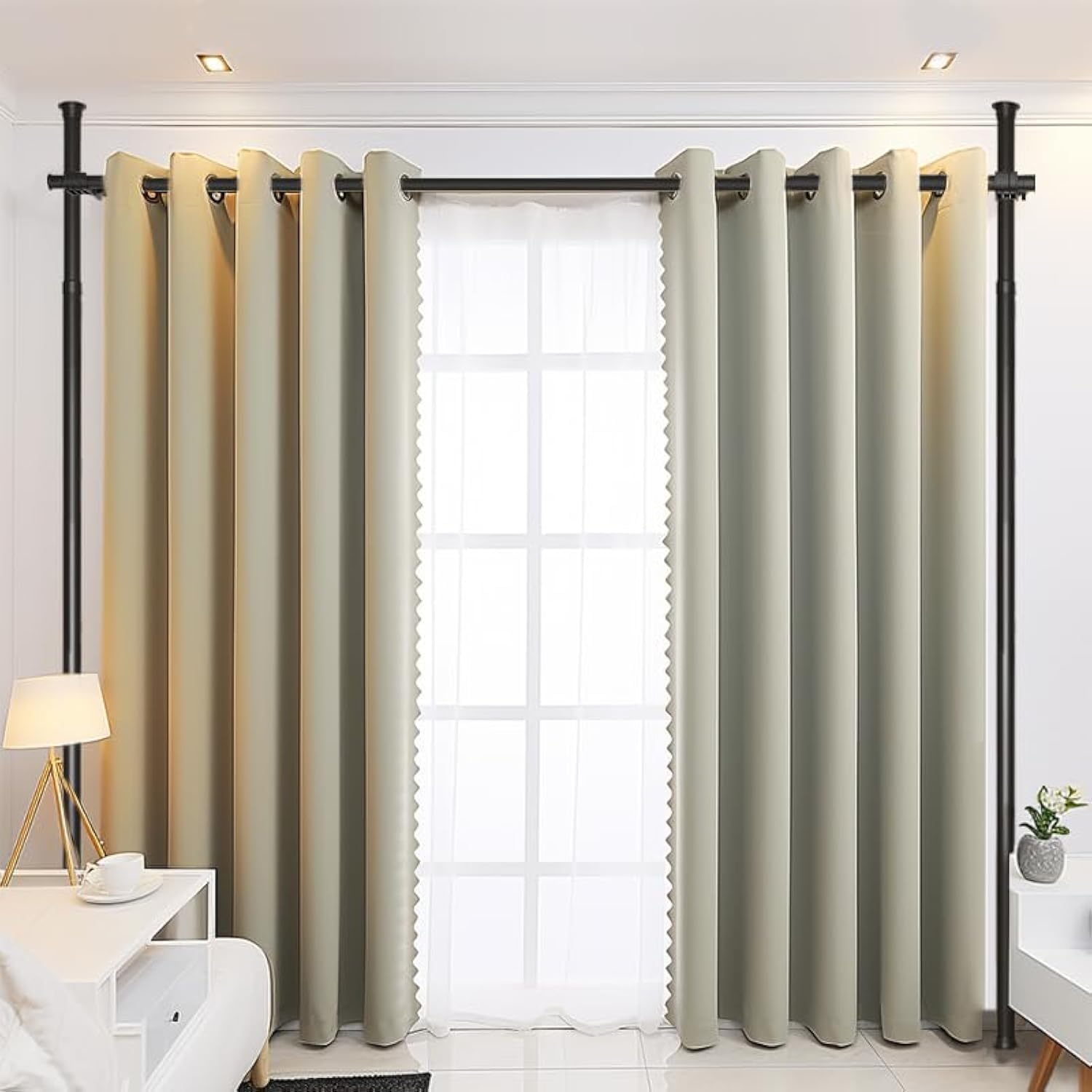 PANOVOUS Room Dividing Tension Curtain Rod, No Drilling Freestanding Room/Wall Divider Rod, 4-10ft (H) 28-71inch(W) Adjustable Heavy Duty Floor to Ceiling Self Stand BLACK