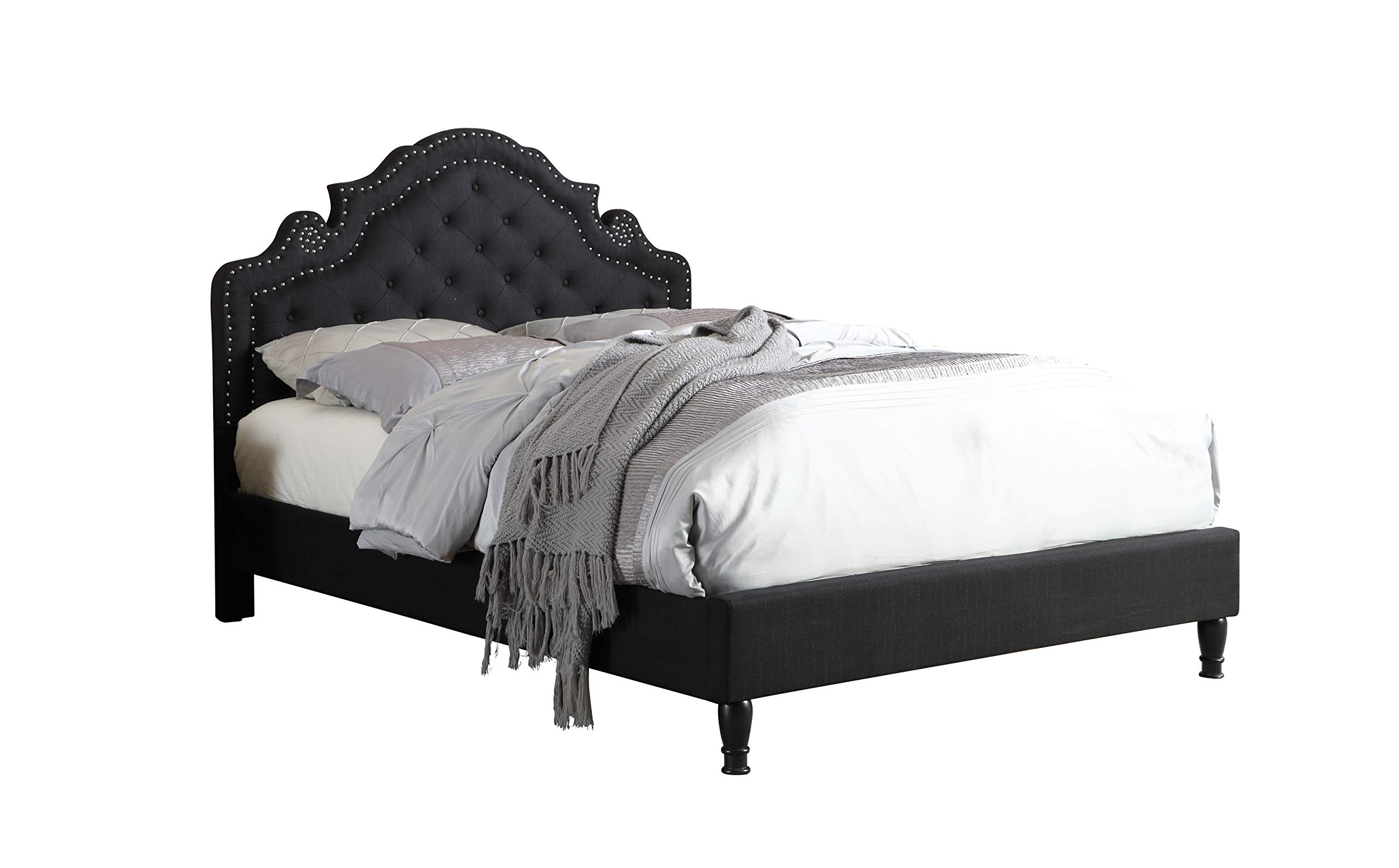 HomeLife Premiere Classics 51" Tall Platform Bed with Cloth Headboard and Slats - King (Black Linen) Image