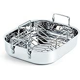 Cooks Standard Stainless Steel Roaster Pan with V-Shaped Rack, Inner 14-Inch x 11-Inch; Edge 15-Inch x 12-Inch; Turkey Roasting Pan Bakeware for Oven, Rectangular