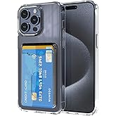 Wuwedo for iPhone 15 Pro Max Clear Wallet Case with RFID Blocking Card, Up to 3 Cards, Hybrid Protective Case with Card Holder, TPU + PC, Anti-Yellowing, 6.7" 2023