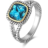 Mytys Blue CZ Cable Knit Ring for Women - Twisted Rope Band Two Tone Mixed Metal Cushion Cut Zirconia Statement Ring Fashion Jewelry