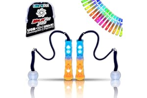 UltraPoi HelixPoi Pro Set – Rechargeable LED Poi w/ 50+ Color Modes – Spinning Light Flow Toys w/Non-LED Knob Handles, Soft Cases & Adjustable Leashes – Visual Poi for Rave, Parties & Performance