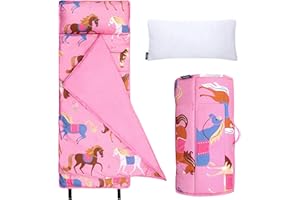 Wildkin Kids Microfiber Nap Mat – Soft Sleep Mat with Pillow, Ideal for School & Travel - Horses