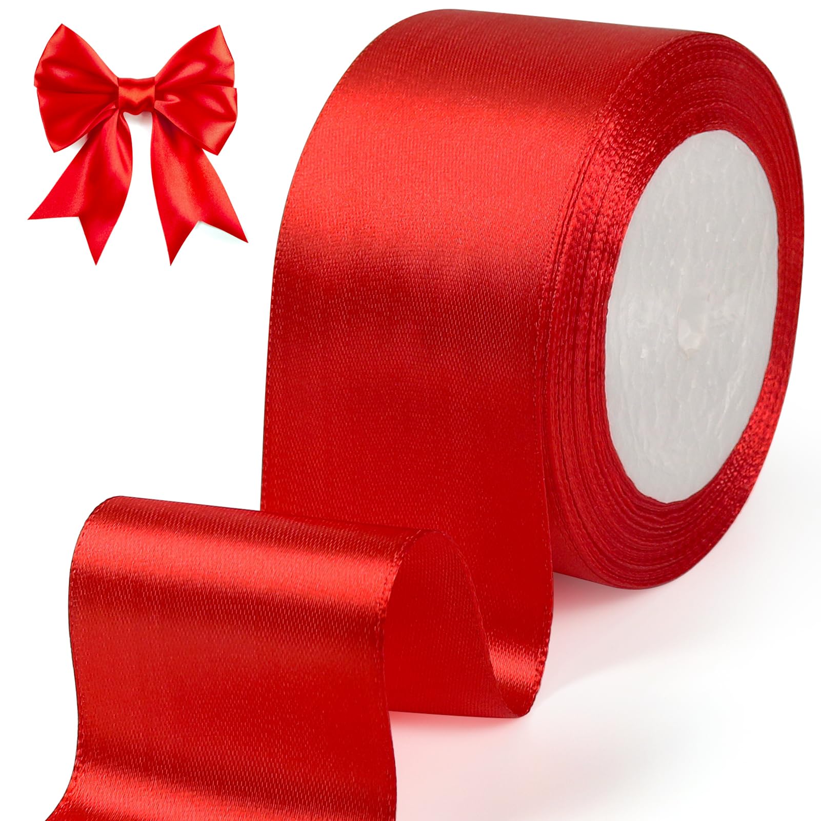 tenn well Red Satin Ribbon 50mm, 22 Meters Smooth Fabric Satin Ribbon for Gift Wrapping, Crafting, Hair Bows, Wedding Party and Christmas Decoration
