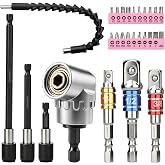 GRENPRO 28-Piece Flexible Drill Bit Extension, Right Angle Drill Attachment | Includes 105&deg; adapter, bendable extension, 3 socket adapters, 3 bit holders and 20 screwdriver bits for hard-to-reach spaces