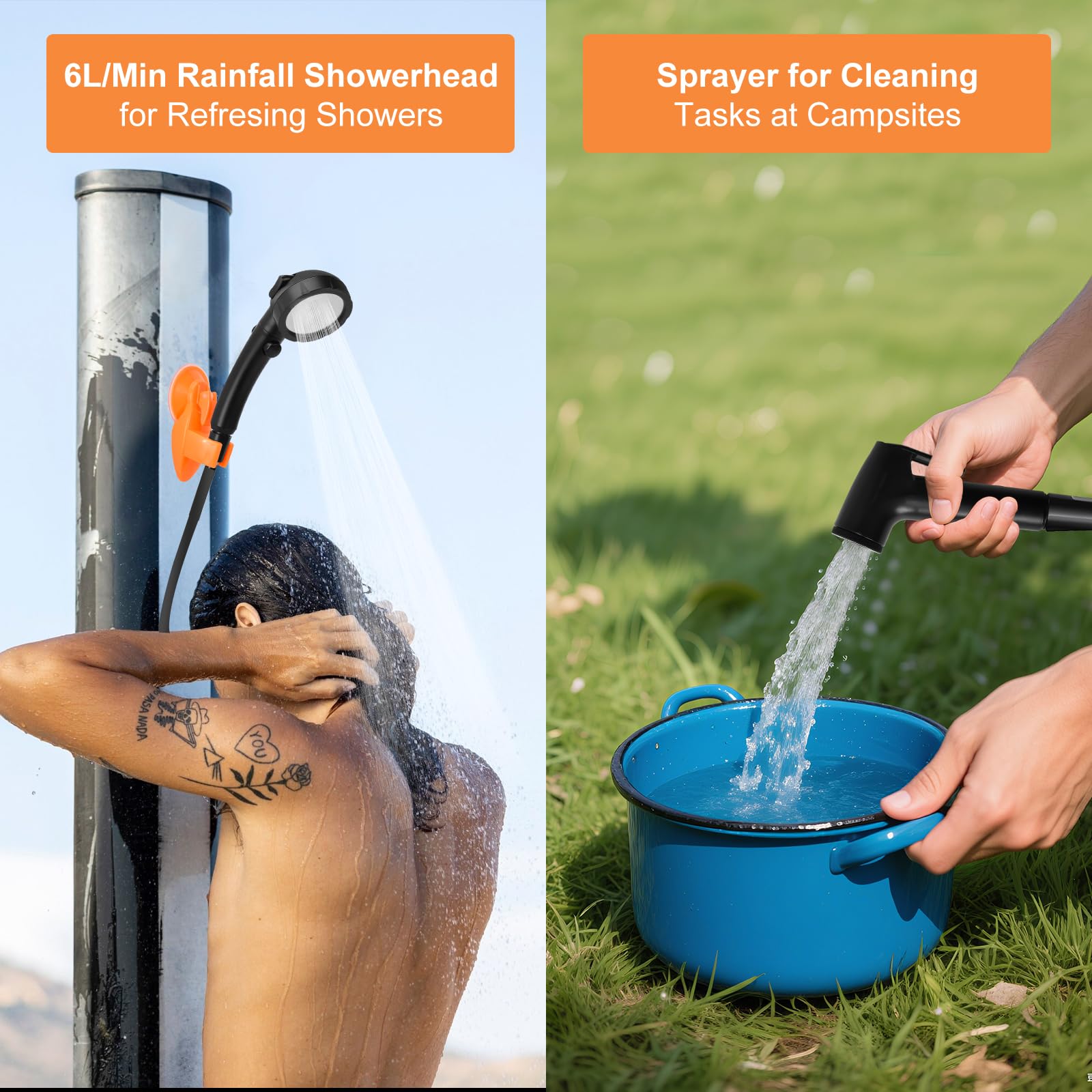 Luxsego Portable Camping Shower, 7800mAh Rechargeable Outdoor Shower with Digital Display, High-Pressure Pump Bonus Toilet Sprayer, Tool-Free Installation for Hiking, Travel, Beach, Pet & Car Cleaning