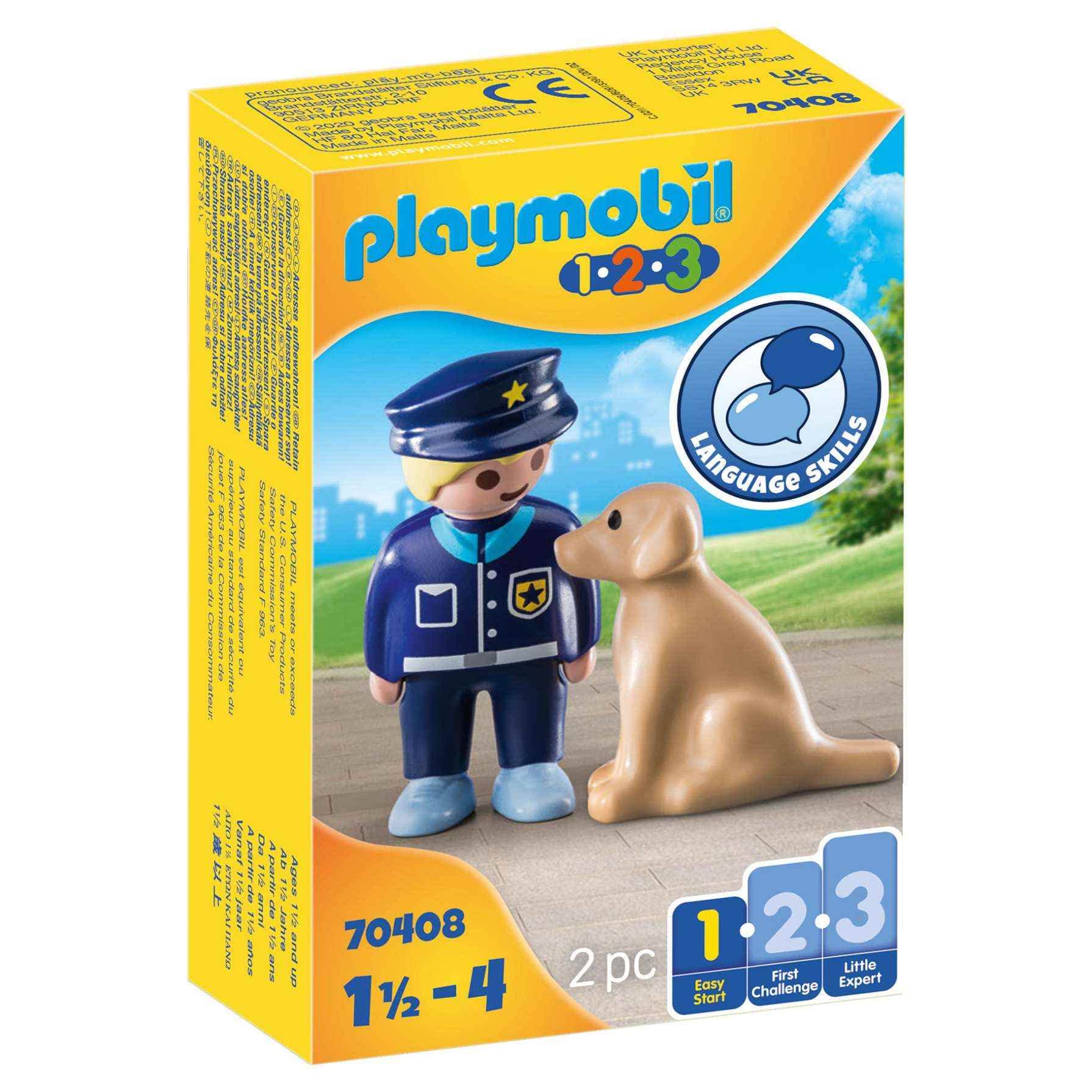 PLAYMOBIL 1.2.3 70408 Police Officer with Dog, for Children Ages 1.5 - 4