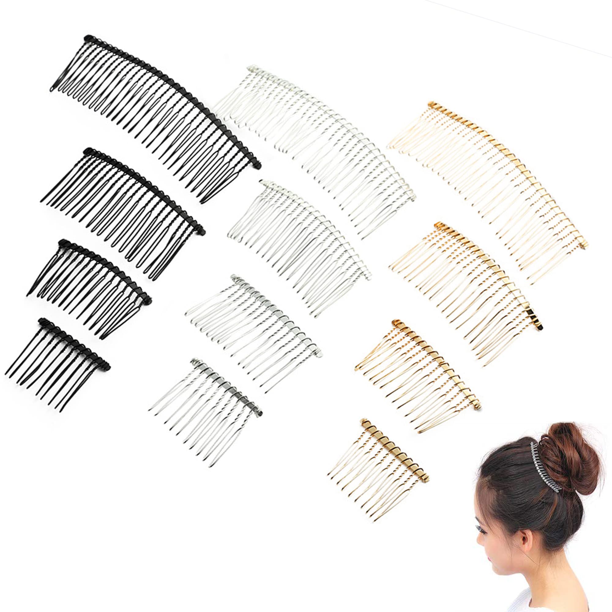 XCSJ Pack of 12 Veil Combs, DIY Metal Bridal Wedding Comb, Wedding Veil, Side Comb, Hair Accessories, Metal Hair Comb for Women, Bridal Jewellery (3 Colours, 4 Sizes)