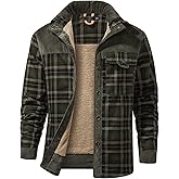 Haellun Men's Long Sleeve Sherpa Lined Shirt Jacket Flannel Plaid Fleece Coats
