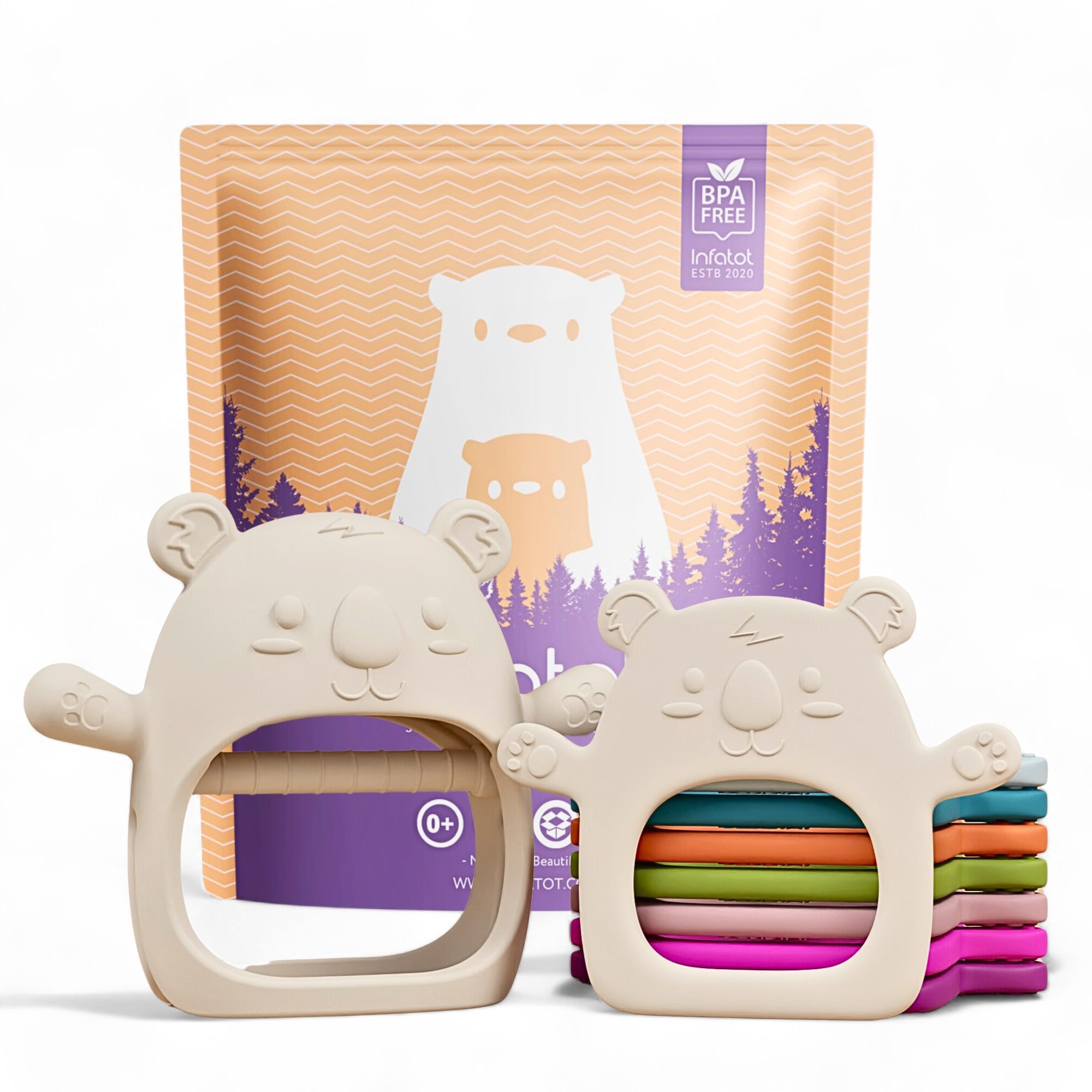 Infatot® Teething Toys for Baby Gifts – 2-Pack Koda Koala Teether Mitten Glove, Soothing Hand Teethers for Infants, Baby Toys 0-6 Months and Up, Newborn Essentials for Teething Relief, Cream.