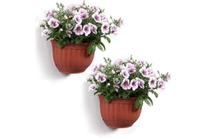 T4U Resin Wall Planter Brick Red Set of 2, Wall Mounted Garden Plant Flower Pot Basket Container Indoor Outdoor Use for Orchid Herb Aloe Succulent Cactus Home Office Porch Wall Decoration Gift