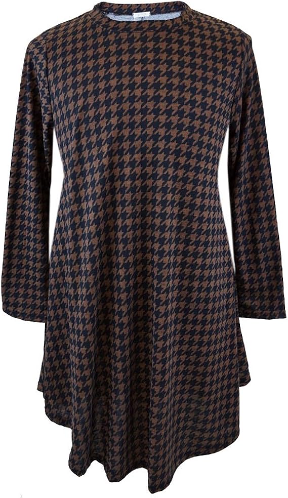 フレアシルエット ワンピース 千鳥格子 ミセス 体型カバー 大きいサイズ 秋物 冬物 Fo l 4l ブラウン ワンピース チュニック 通販 Amazon