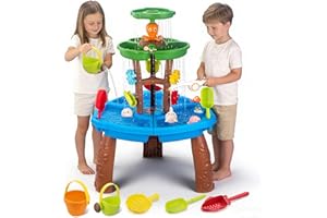 Water Table for Toddlers with Fishing Game Set 3-Tier Kids Sand Water Table Sensory Outdoor Toys for Kids Ages 4-8 Summer Bea
