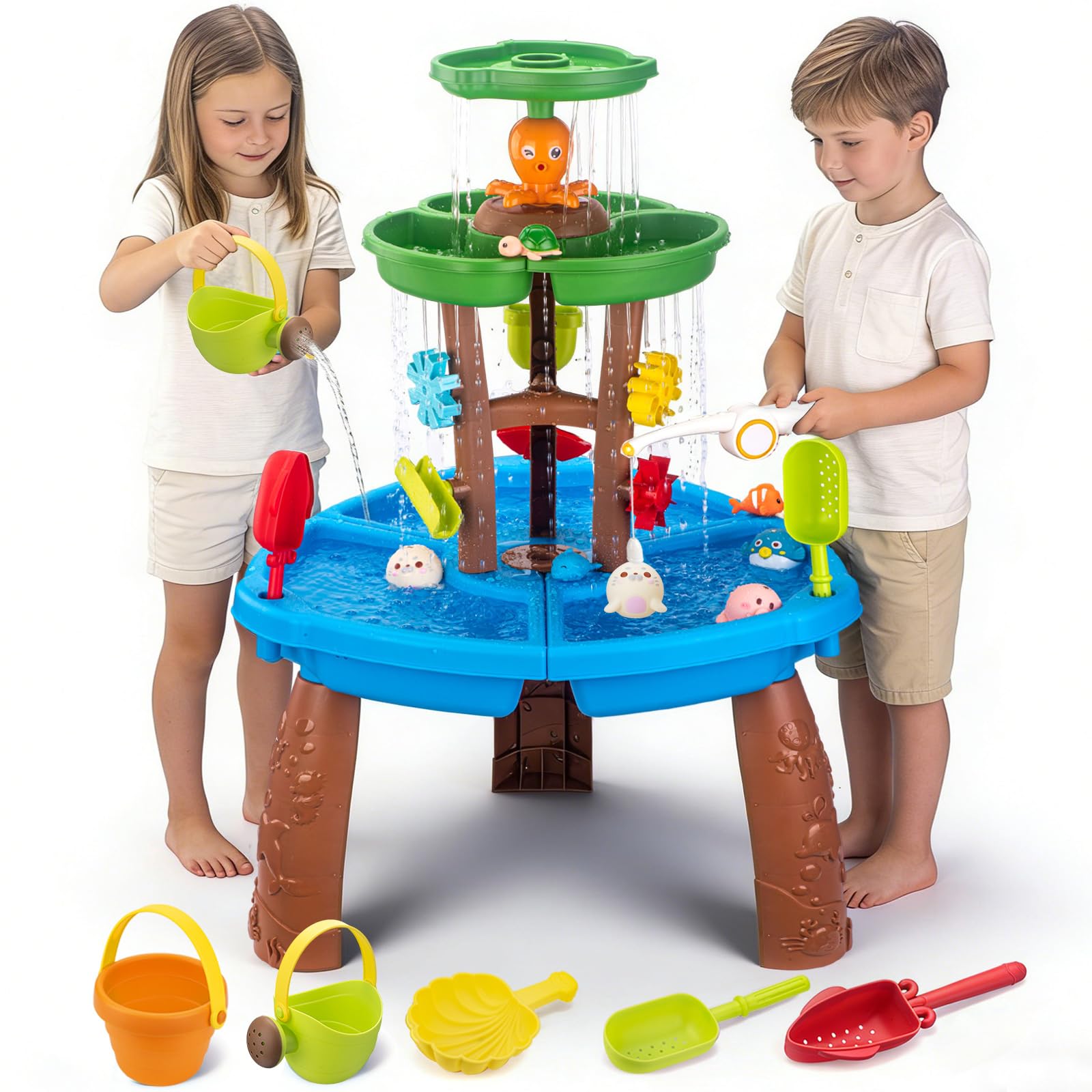 VROGTIK Toddler Water Table, Sand and Water Play Table with Fishing Toys, Kids Sensory Activity Playset, Outdoor Garden Water Toys for Boys Girls Ages 3-12, Summer Backyard Poolside Indoor Toy