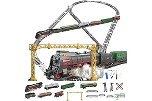 Electric RC Christmas Train Set Model, 62904B Remote Control Train Steam Locomotive Train Railway with Carriage Long Track, O