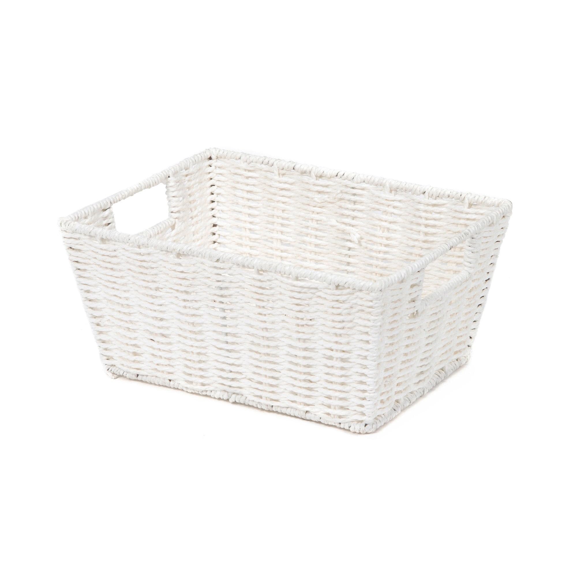 Compactor Etna Storage Basket, Hand-Woven Paper Shelf Basket with 2 Handles, Ideal Hamper for Toy Storage, Office Organisation and Bathroom Storage, Metal Frame, White
