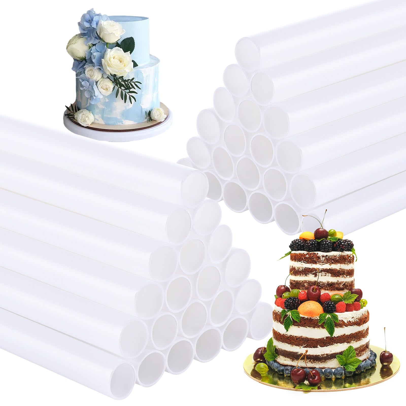 ASelected 50PCS Cake Dowels, 24cm/9in Plastic Cake Dowels for Tiered Cakes, White Cake Support Rods Cake Dowel Rods for Tiered Cake Construction and Stacking Supporting - 1.2cm Diameter