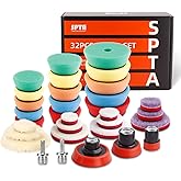 SPTA 29pcs Drill Buffing Pad Detail Polishing Pad Mix Size Kit with 5/8-11 Thread Backing pad & Adapters for Car Sanding, Polishing, Waxing (32Pcs Mini Detail Polishing Sets)