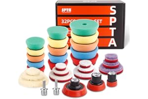 SPTA 29pcs Drill Buffing Pad Detail Polishing Pad Mix Size Kit with 5/8-11 Thread Backing pad & Adapters for Car Sanding, Polishing, Waxing (32Pcs Mini Detail Polishing Sets)