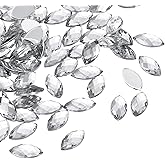 PATIKIL Marquise Gems, 300 Pcs 10x5mm Acrylic Rhinestones Flat Back Navette Horse Eye Crystal Gems for Jewelry Making DIY Craft, White