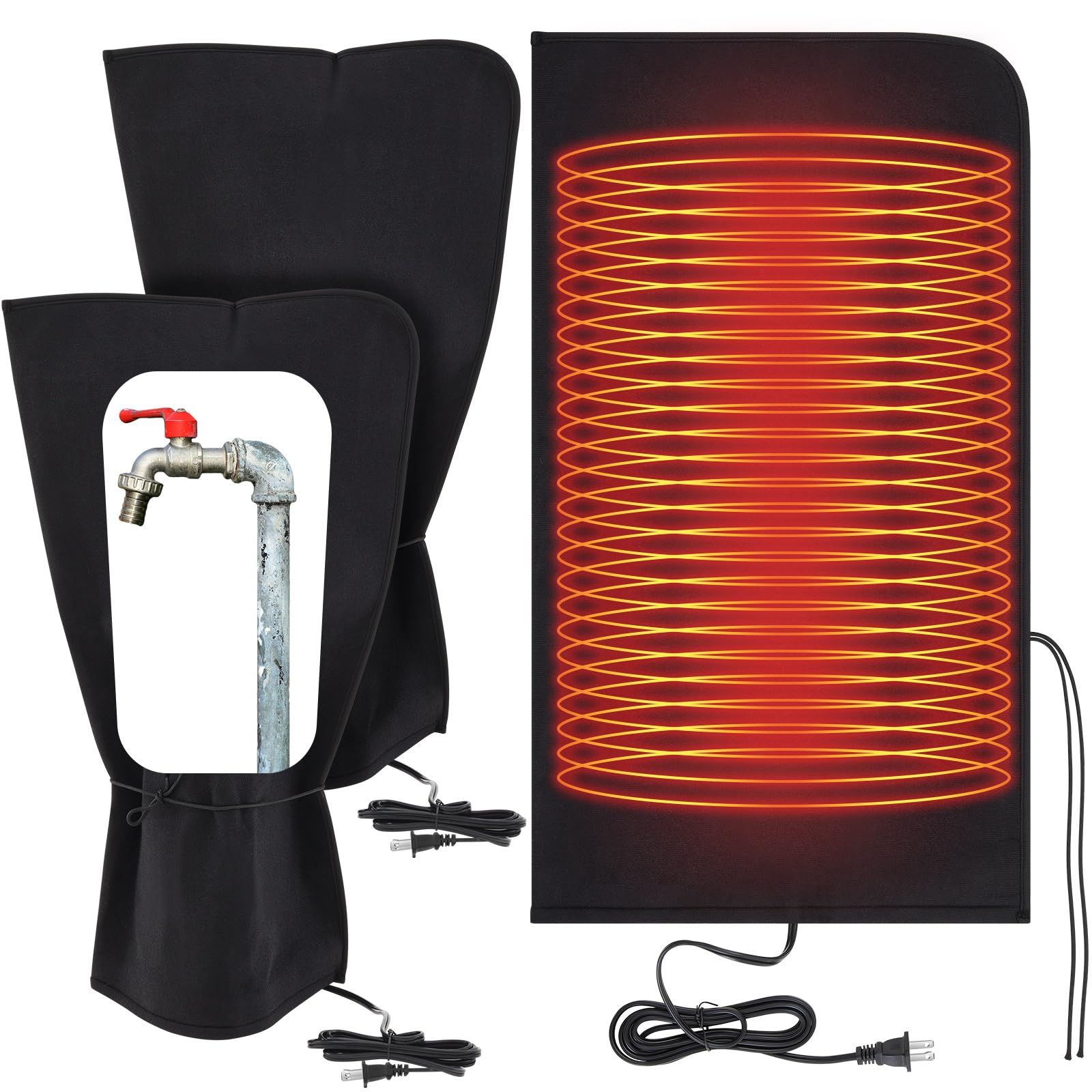 Photo 1 of *MINOR DAMAGE - USED*
1 Pcs 25.2" L x14 W Electric Heated Outdoor Faucet Cover for Winter Freeze Protection Heating Hose Bib Covers for Winter, Water Pipe Heater for Garden Faucet Insulated Spigot Protector, Black