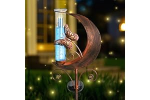 WONDER GARDEN Solar Rain Gauge Outdoor, Decorative Moon Butterfly Rain Gauges Outdoors Best Rated, Freeze Proof Water Rain Measure Gauge for Yard Patio Lawn Garden Decor