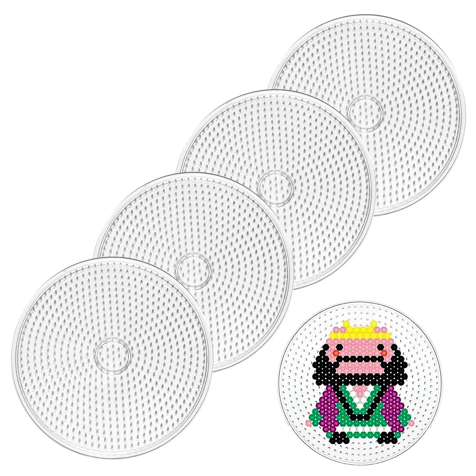 4 Pcs Hama Bead Pegboards, Clear Plastic Fuse Beads Ideal for DIY Handmade Products (Round)