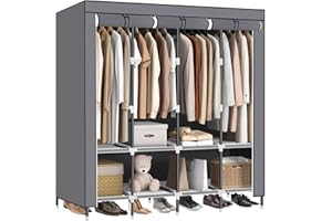 LOKEME Portable Closet，19mm Diameter Portable Closets for Hanging Clothes，Grey Closet with 4 Hanging Rods and 8 Storage Shelves，Non-Woven Fabric，Easy to Assembly，67.9x18.4x70.8 Inches